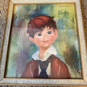 Francoise Soulet “Augustus” 1960’s Framed Print Smiled Wide Eyes Boy With Hat